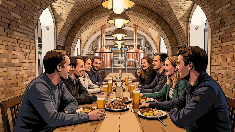 Brauerei Lemke Berlin - Erwachsene trinken Craft Beer unter den S-Bahnbögen am Hackeschen Markt