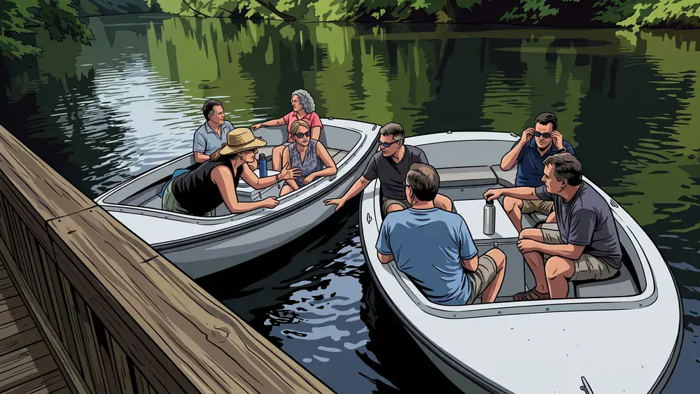 Bootsverleih Spree Berlin – Gruppe fährt mit Elektrobooten über die Spree