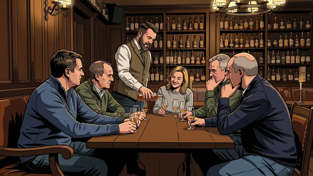 Whisky-Tasting in Berlin – Gruppe verkostet mehrere Drams in einem Whisky-Pub
