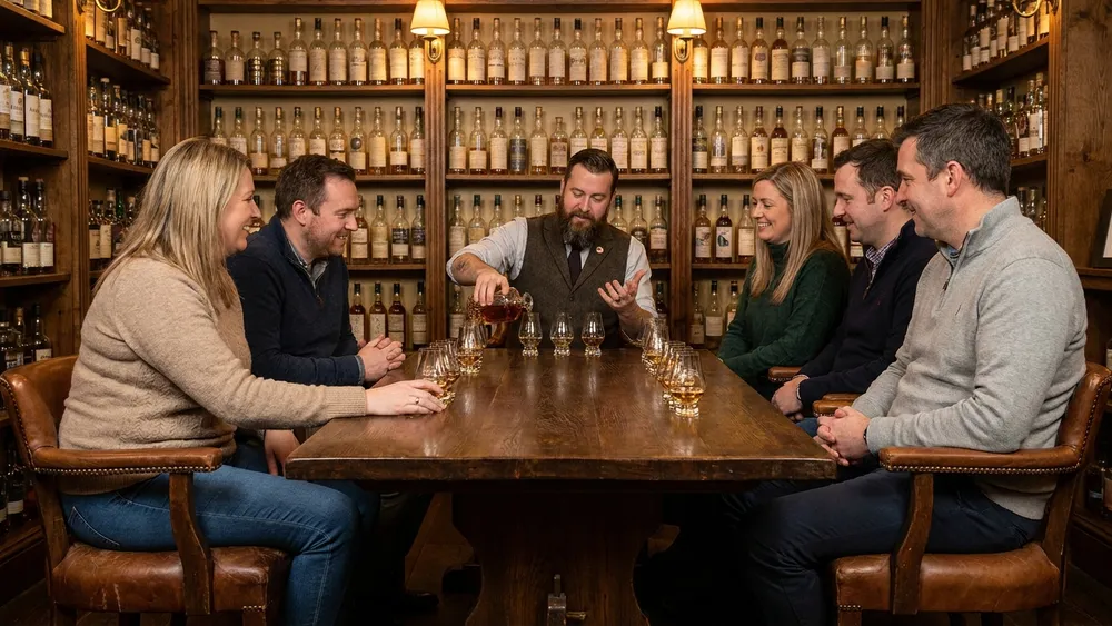 Whisky-Tasting in Berlin - Erwachsene verkosten mehrere Drams in einem Whisky-Pub in Charlottenburg