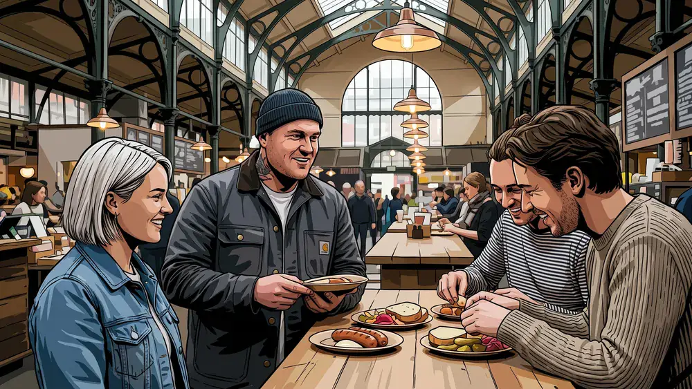 Markthalle Neun in Berlin – Gruppe probiert Street Food in der historischen Markthalle