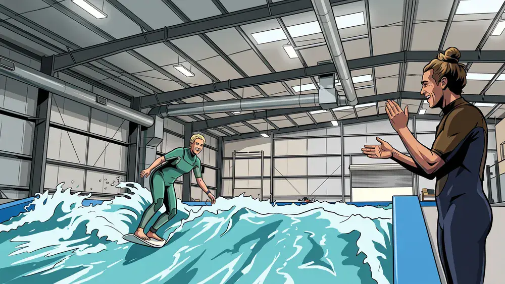 Wellenwerk Berlin – Team surft auf der Indoor-Citywave und feiert am Beckenrand