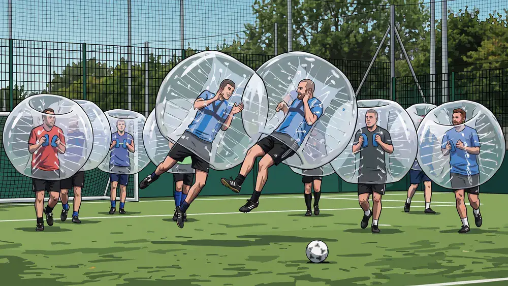 Bubble Soccer in Berlin – JGA-Gruppe rempelt sich in aufblasbaren Bällen auf dem Platz