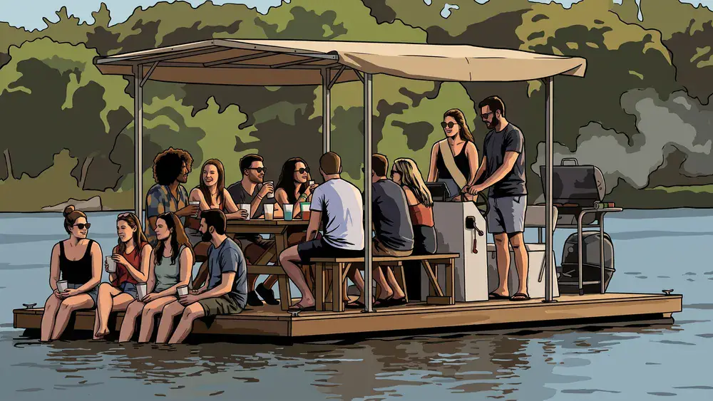Partyfloß in Berlin – JGA-Gruppe steuert ein eigenes Floß über das Wasser