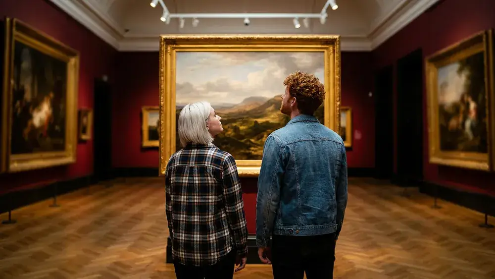 Alte Nationalgalerie Berlin – Zwei Personen betrachten ein Gemälde des 19. Jahrhunderts