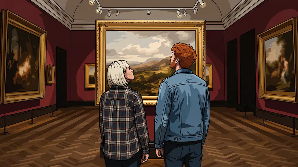 Alte Nationalgalerie Berlin – Zwei Personen betrachten ein Gemälde des 19. Jahrhunderts