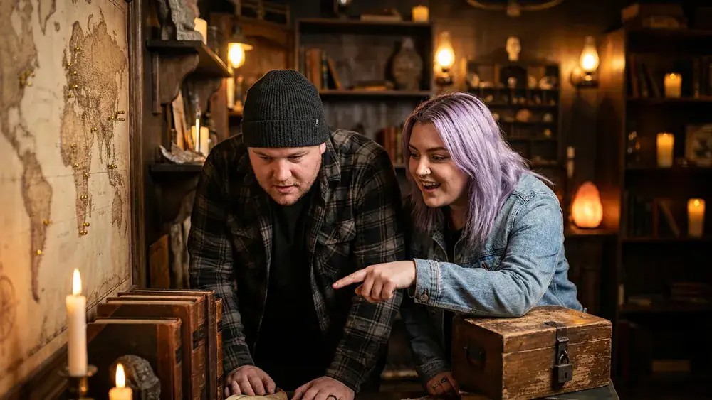 Escape Room Berlin – Zwei Personen lösen Rätsel in einem thematisch gestalteten Raum