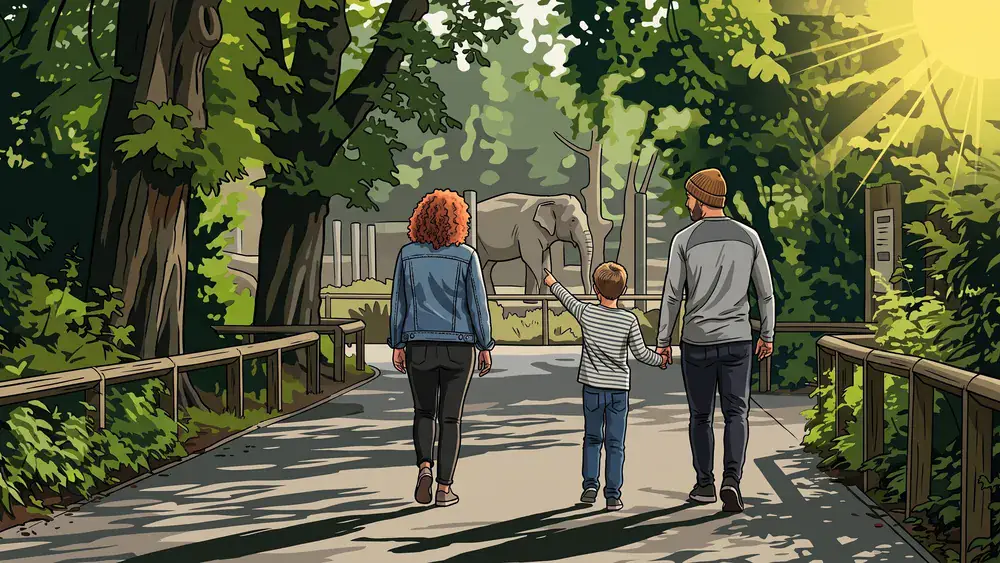 Zoo Berlin – Familie spaziert an einem Sonntagmorgen durch den Zoo