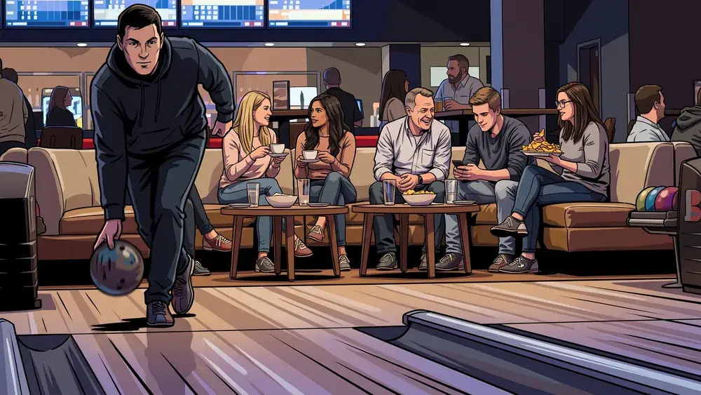 Bowling in Berlin – Team feuert an einer Bahn der Berolina Bowling Lounge an
