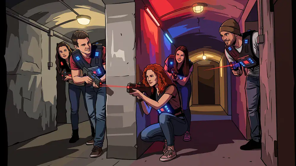 Lasertag in Berlin – Team in tactical vests spielt in einem echten WWII-Bunker am Anhalter Bahnhof