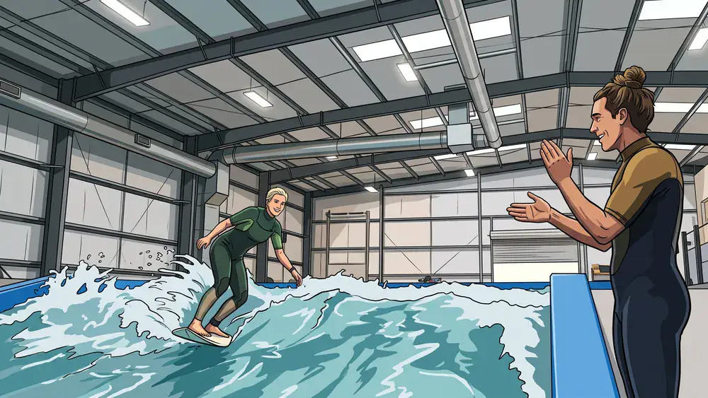 Wellenwerk Berlin – Team surft auf der Indoor-Citywave und feiert am Beckenrand