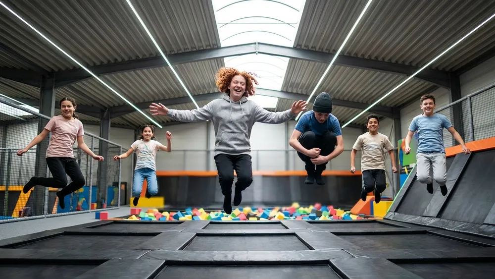 JUMP House Berlin – Schulklasse springt auf Trampolinen im Indoor-Park