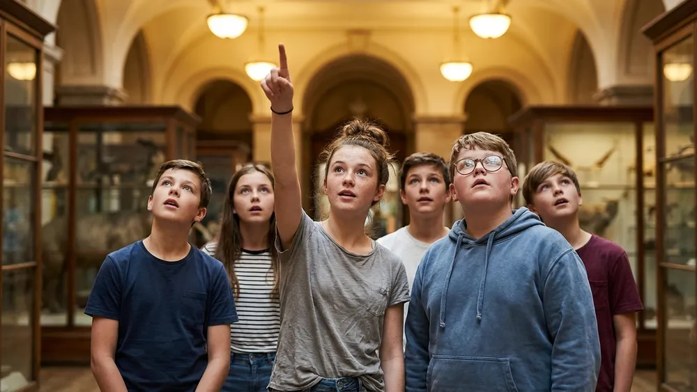 Naturkundemuseum Berlin – Schulklasse staunt in der großen Ausstellungshalle