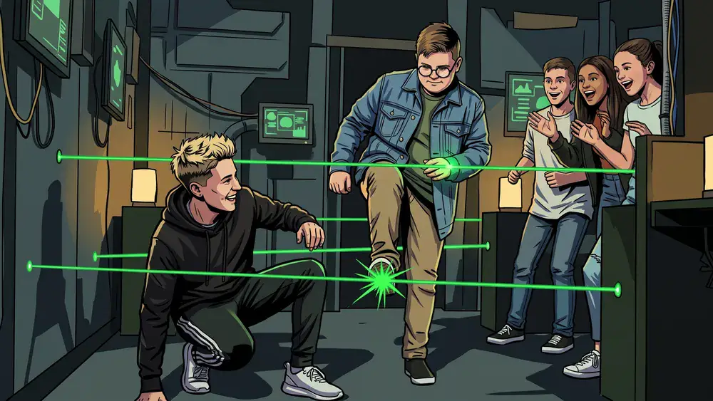 Deutsches Spionagemuseum Berlin – Schulklasse navigiert durch den Laserparcours