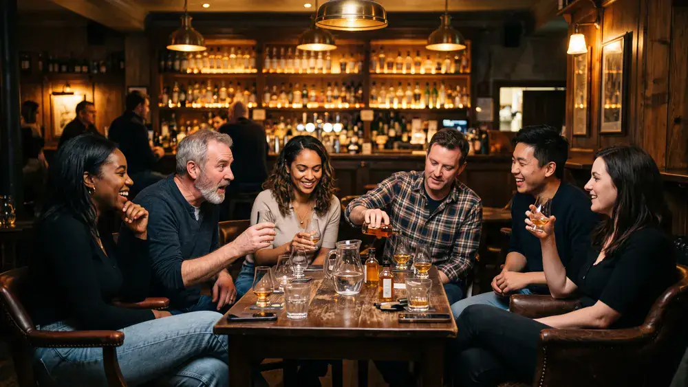 Whisky-Tasting in Berlin – kleine Kollegenrunde verkostet mehrere Drams in einem Whisky-Pub in Charlottenburg