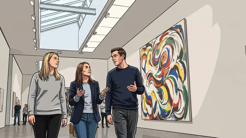 Kunsthalle Bielefeld - Erwachsene betrachten moderne Kunst in der Galerie