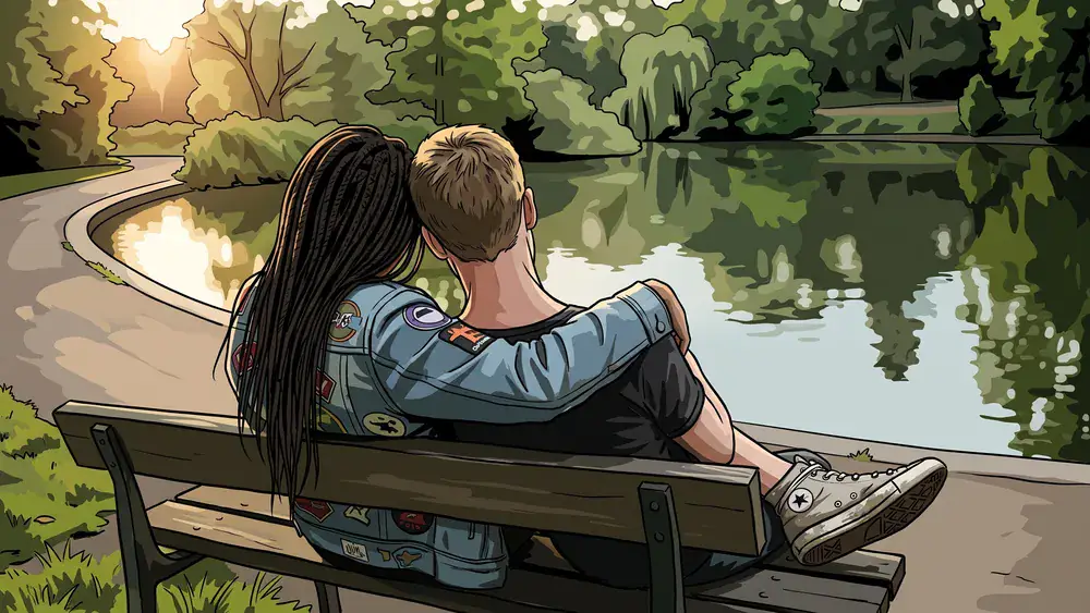 Obersee in Bielefeld – Zwei Personen sitzen auf einer Bank am See