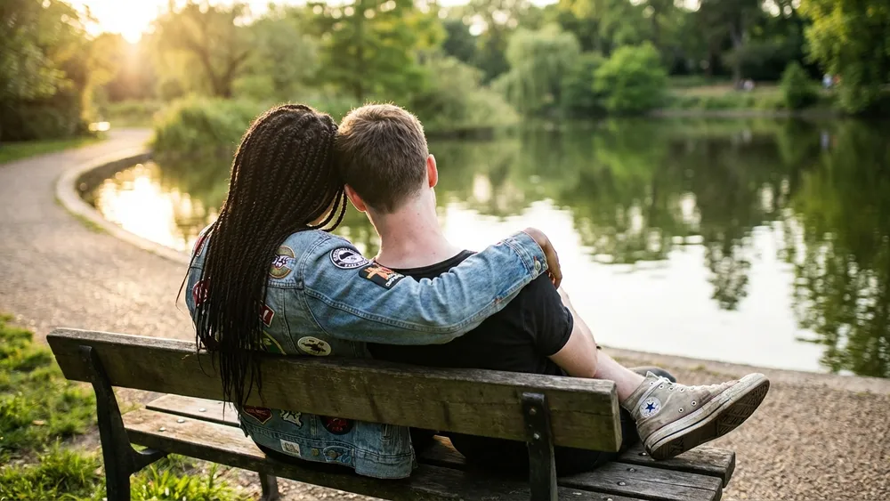 Obersee in Bielefeld – Zwei Personen sitzen auf einer Bank am See