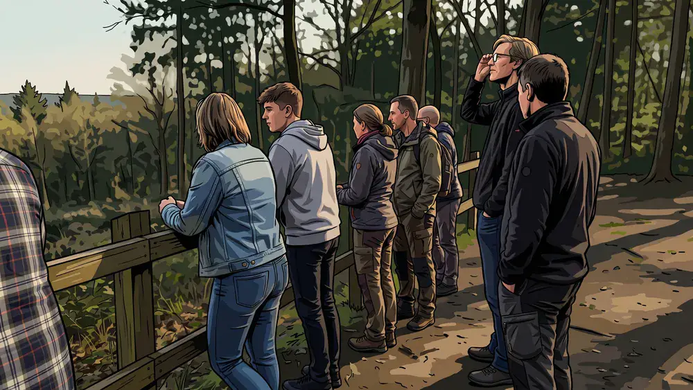 Heimat-Tierpark Olderdissen in Bielefeld – Kollegen am Gehege im Waldpark