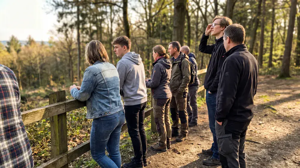 Heimat-Tierpark Olderdissen in Bielefeld – Kollegen am Gehege im Waldpark