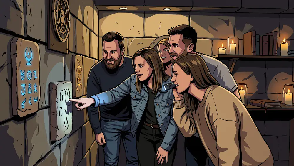 Escape Room in Bielefeld – Gruppe aus 5 Personen löst gemeinsam Rätsel bei X-it-Adventures