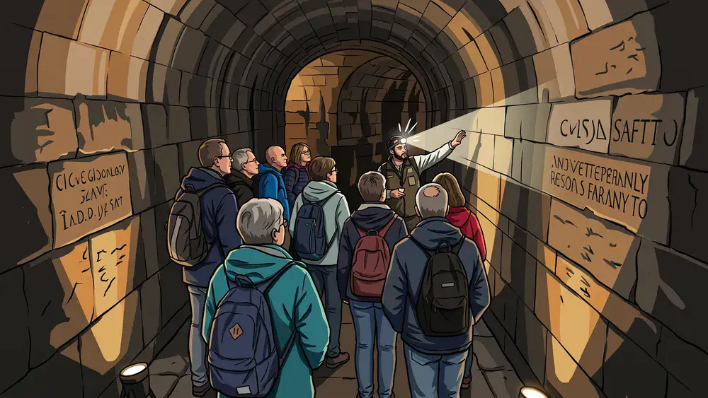 Sparrenburg Kasematten – Gruppe erkundet mit Stadtführerin den unterirdischen Tunnel unter der Burg