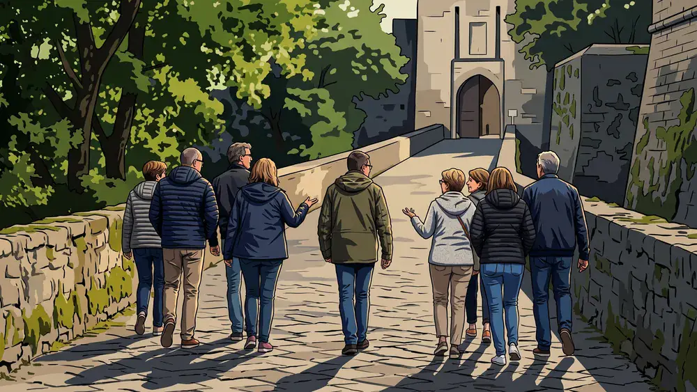 Sparrenburg in Bielefeld – Gruppe spaziert gemeinsam den Burgweg zur Festung hinauf