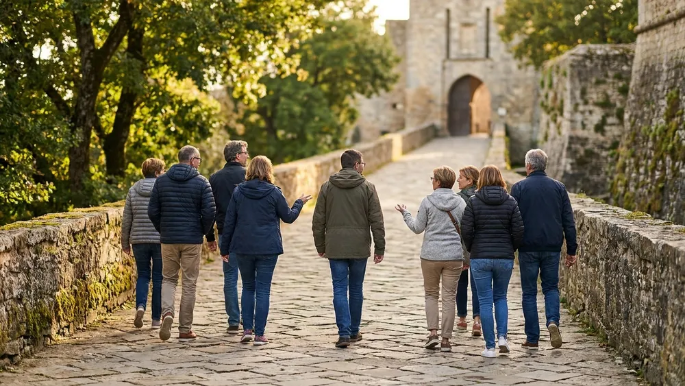 Sparrenburg in Bielefeld – Gruppe spaziert gemeinsam den Burgweg zur Festung hinauf