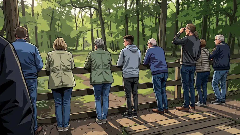 Heimat-Tierpark Olderdissen in Bielefeld – Gruppe am Gehege im Waldpark