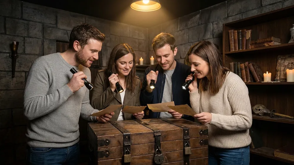 Escape Room in Bielefeld - Erwachsene lösen gemeinsam Rätsel in einem thematisch gestalteten Raum