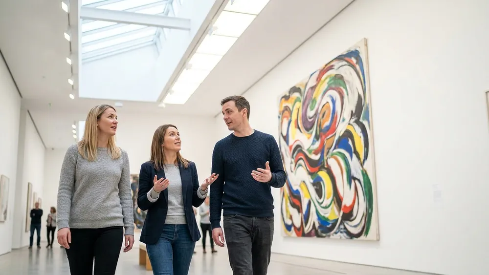Kunsthalle Bielefeld - Erwachsene betrachten moderne Kunst in der Galerie