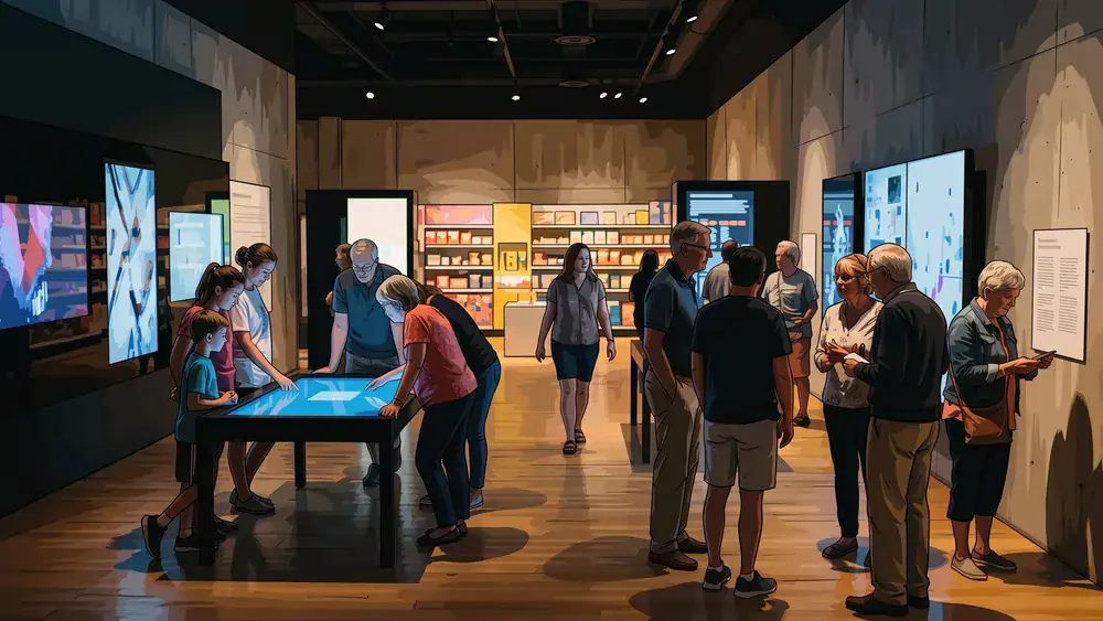 Dr. Oetker Welt in Bielefeld – Kollegen an interaktiven Ausstellungsstationen mit Gästeführerin