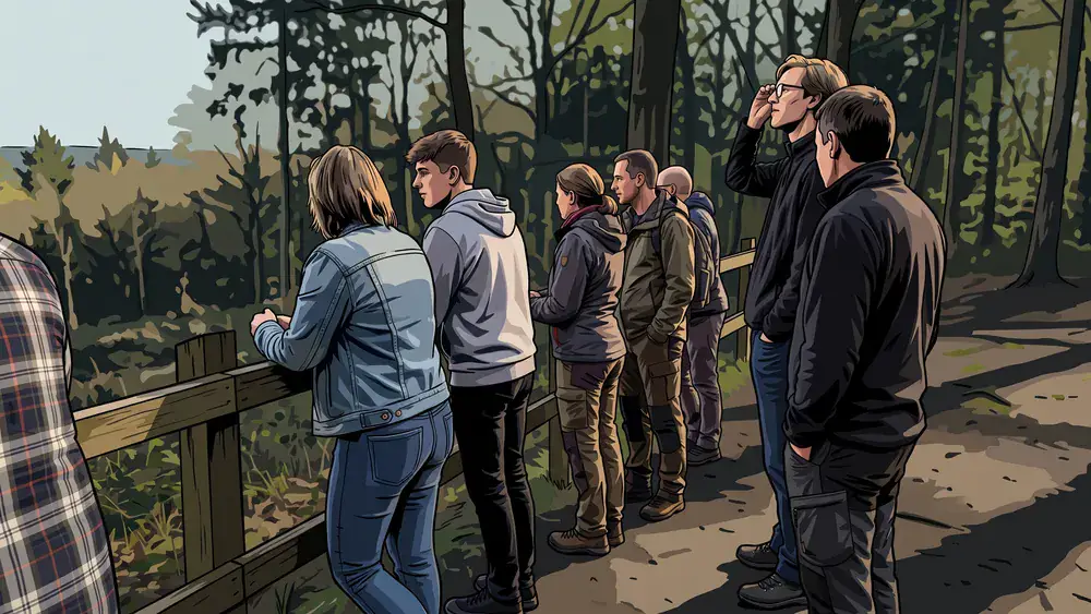 Heimat-Tierpark Olderdissen in Bielefeld – Kollegen am Gehege im Waldpark