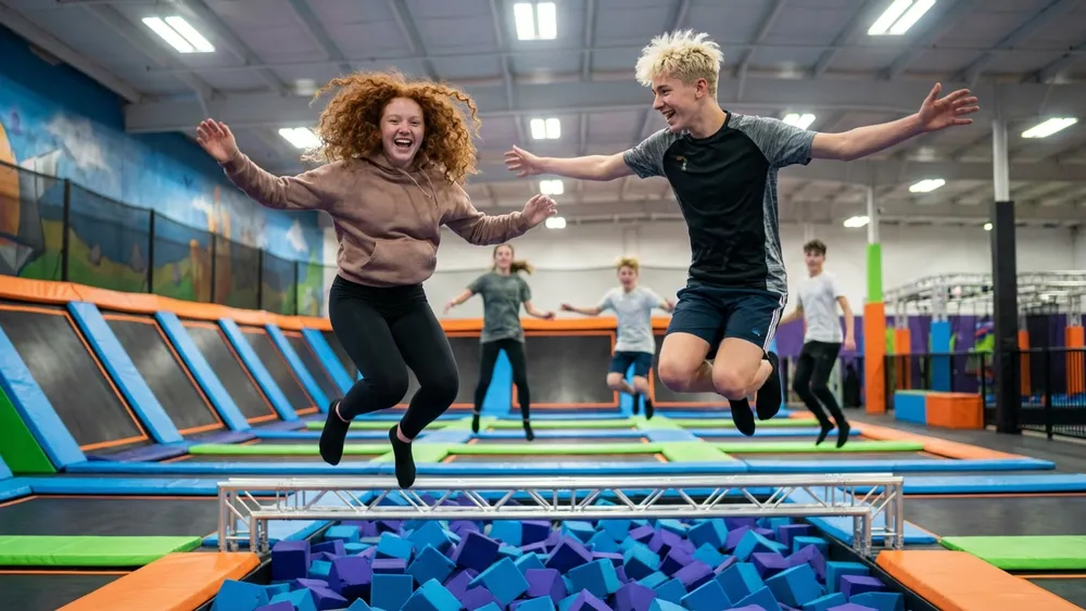 Superfly Bielefeld – Schulklasse springt auf Trampolinen im Indoor-Park