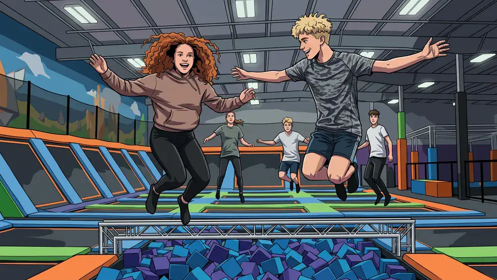 Superfly Bielefeld – Schulklasse springt auf Trampolinen im Indoor-Park
