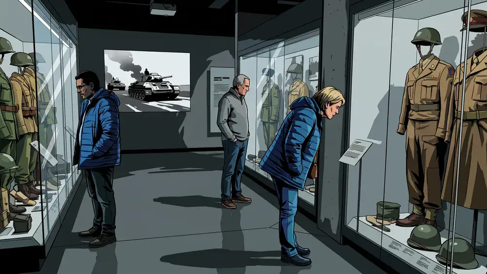 Bezoekers bekijken de vitrines in het Maczek Memorial Breda