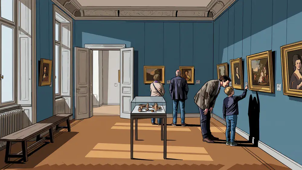 Bezoekers bekijken schilderijen in een zaal van Museum Jan Cunen in Oss