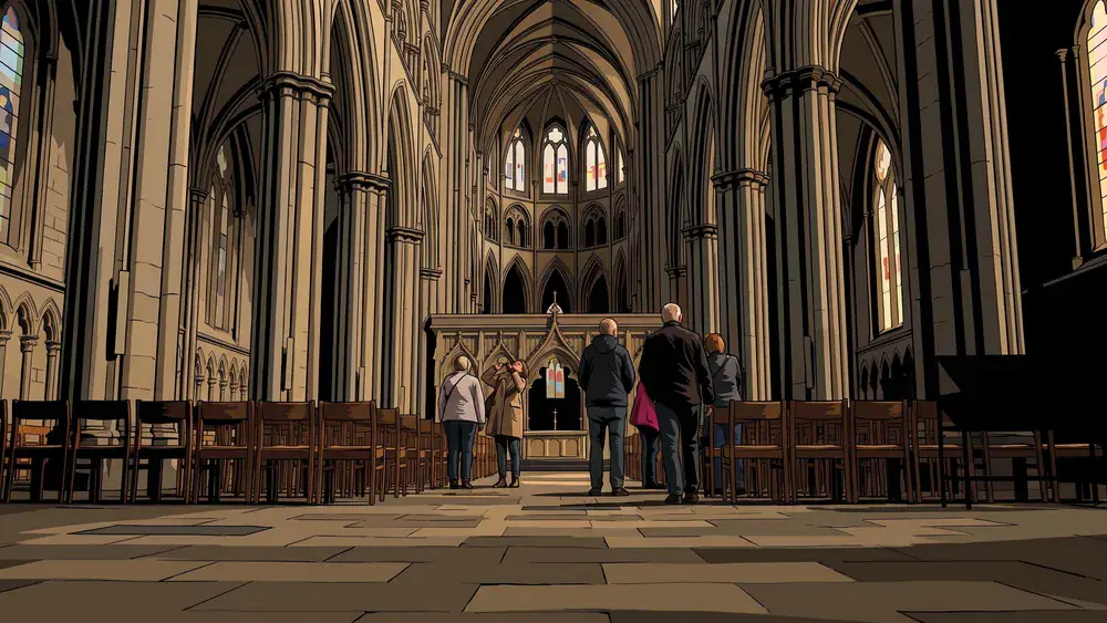 Bezoekers lopen door het middenschip van de Sint-Janskathedraal in Den Bosch