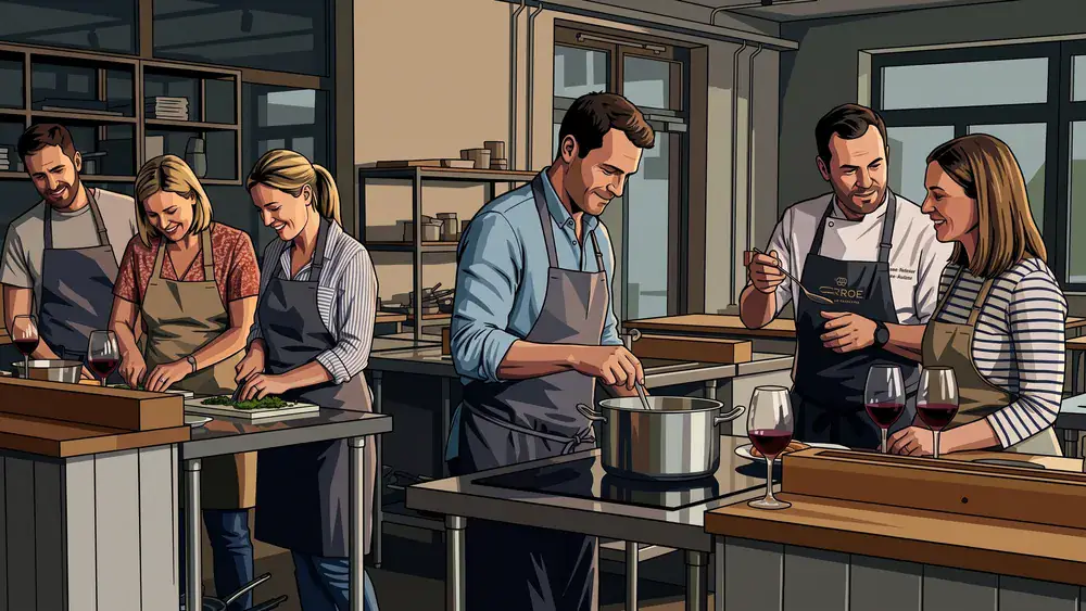 Kochkurs in Braunschweig - Erwachsene kochen gemeinsam in einer hellen Kochschule