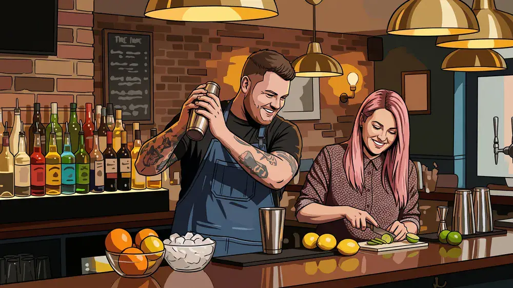 Cocktailkurs in Braunschweig – zwei Personen mixen Cocktails an einer Bar