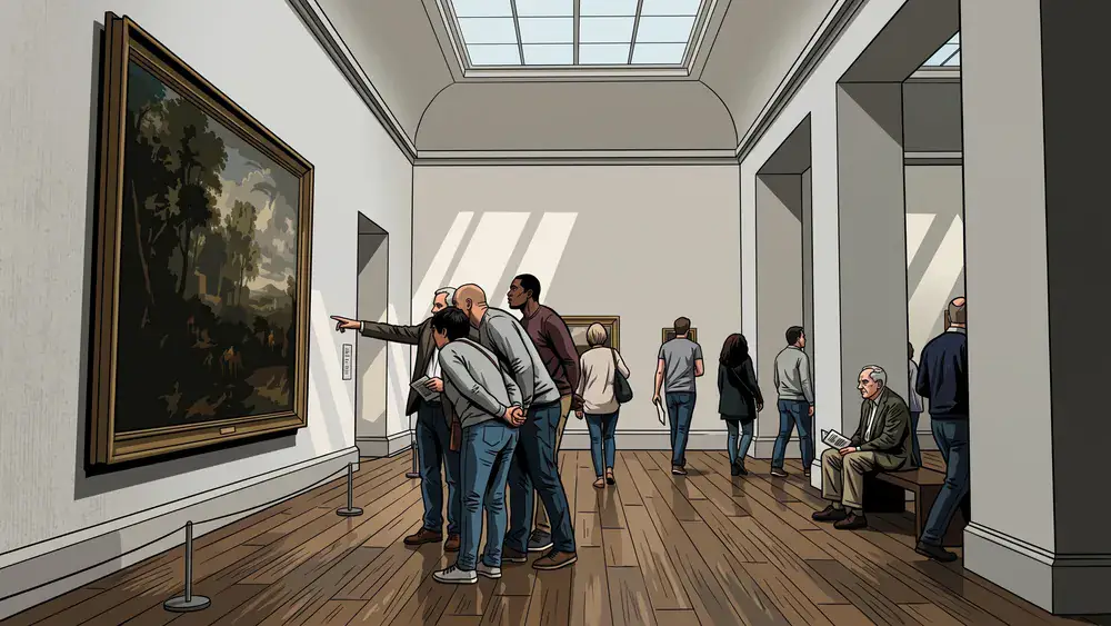 Herzog Anton Ulrich-Museum in Braunschweig – Kollegen betrachten ein Gemälde in heller Galerie