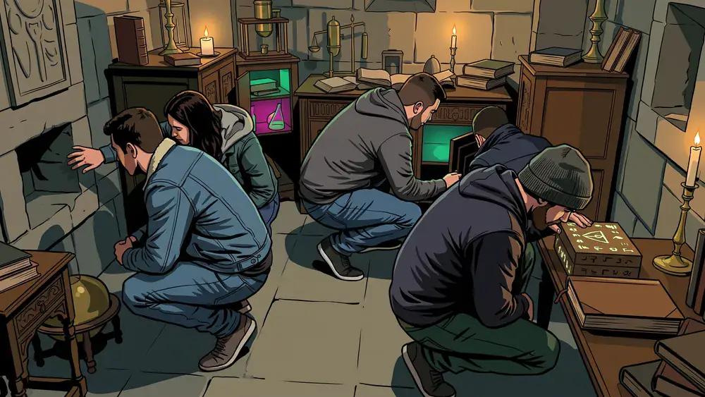 Escape Room in Braunschweig – Gruppe löst gemeinsam Rätsel in einem thematisch gestalteten Raum