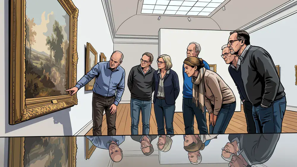 Herzog Anton Ulrich-Museum in Braunschweig – Gruppe betrachtet ein Gemälde in heller Galerie
