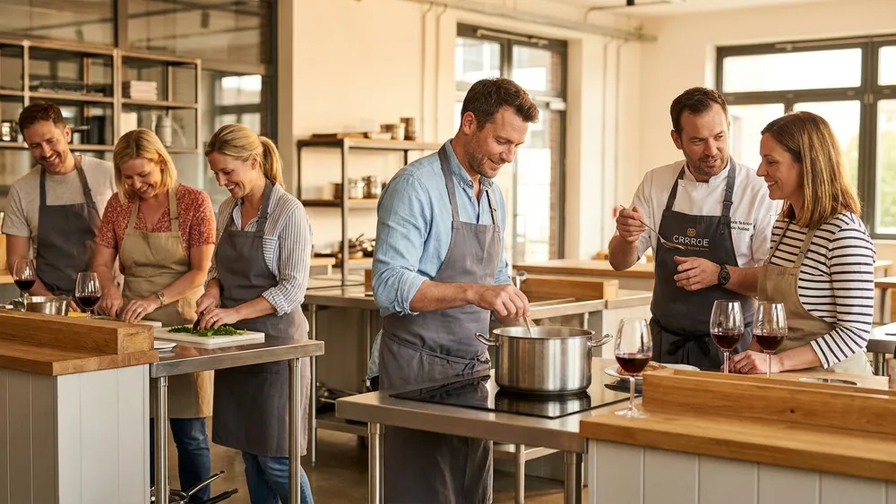 Kochkurs in Braunschweig - Erwachsene kochen gemeinsam in einer hellen Kochschule