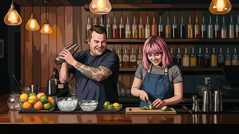 Cocktailkurs in Braunschweig – zwei Personen mixen Cocktails an einer Bar