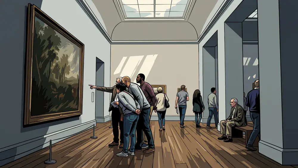 Herzog Anton Ulrich-Museum in Braunschweig – Kollegen betrachten ein Gemälde in heller Galerie