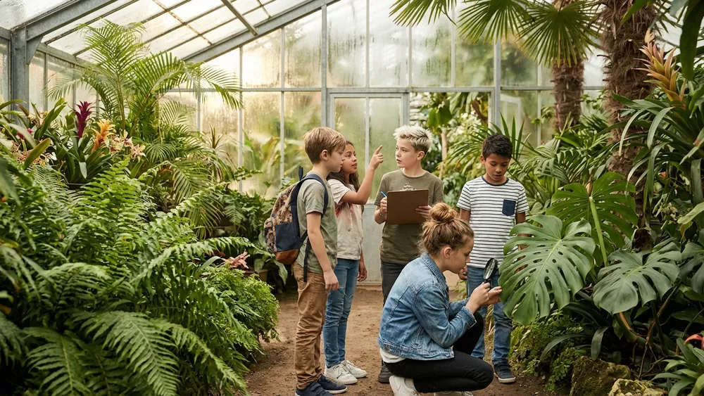 Botanischer Garten in Braunschweig – Schulklasse erkundet tropische Pflanzen im Gewächshaus