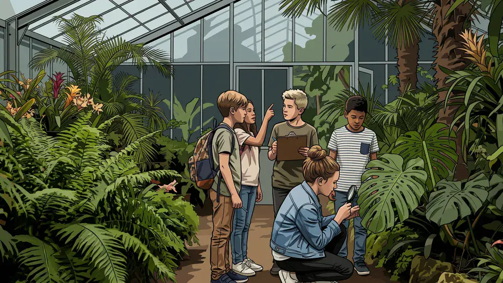 Botanischer Garten in Braunschweig – Schulklasse erkundet tropische Pflanzen im Gewächshaus