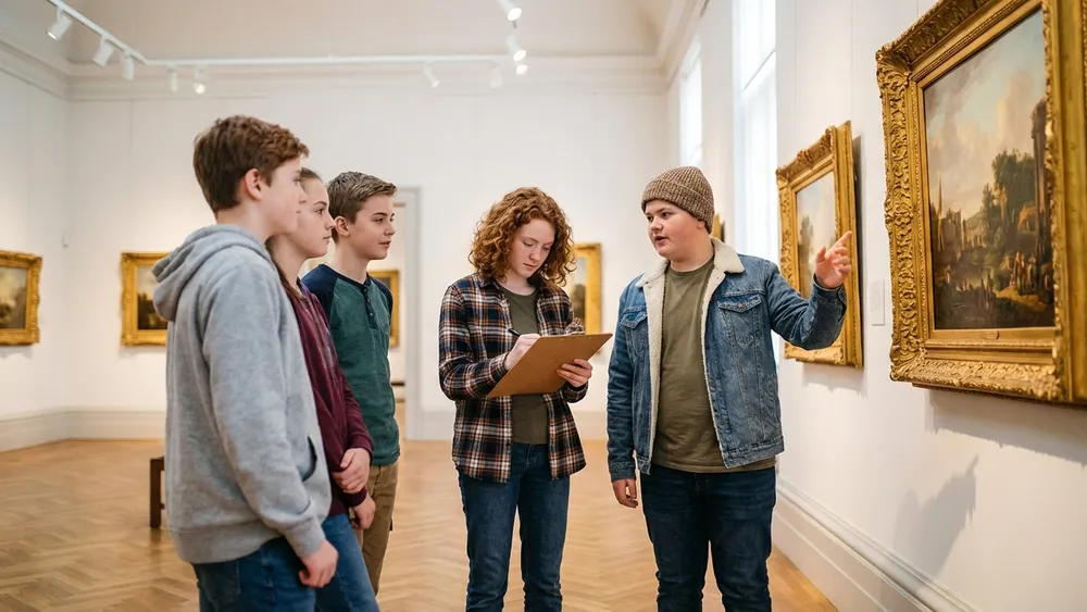Herzog Anton Ulrich-Museum in Braunschweig – Schüler betrachten Gemälde in einer klassischen Museumsgalerie
