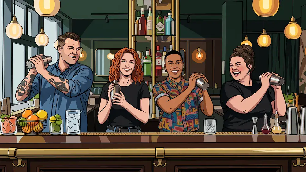 Cocktailkurs in Dortmund - Erwachsene mixen Cocktails an einer Bar unter Anleitung